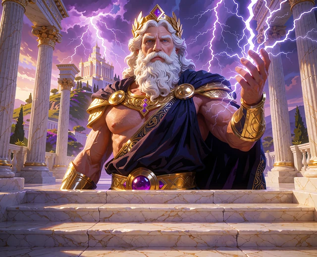 Zeus z piorunem przed marmurową świątynią - okładka slotu Gates of Olympus w Millioner Casino